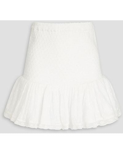 LoveShackFancy Miller Shirred Cotton And Swiss-dot Mini Skirt - White