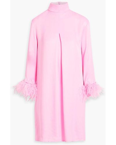 Sleeper Party Feather-trimmed Crepe De Chine Mini Dress - Pink