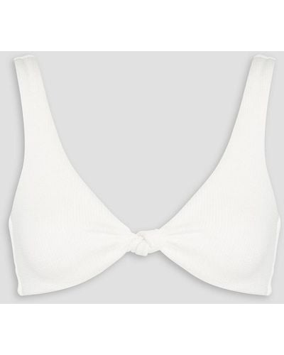 Melissa Odabash Hamptons Knotted Seersucker Triangle Bikini Top - White