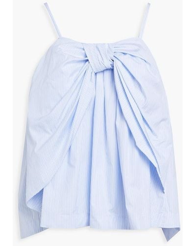 Simone Rocha Bow-embellished Pleated Striped Cotton Top - Blue