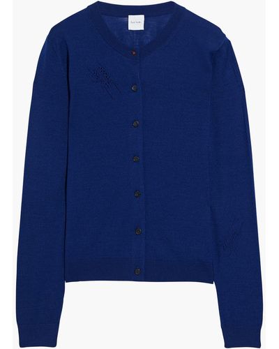 Paul Smith Pointelle-knit Wool And Silk-blend Cardigan - Blue