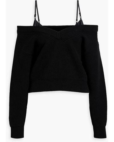 T By Alexander Wang Cold-shoulder Ribbed Cotton-blend Sweater - Black