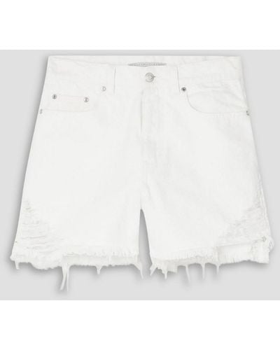 Stella McCartney Embroidered Distressed Organic Denim Shorts - White