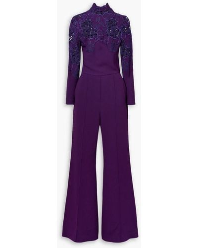 Elie Saab Guipure Lace-paneled Crepe Wide-leg Jumpsuit - Purple