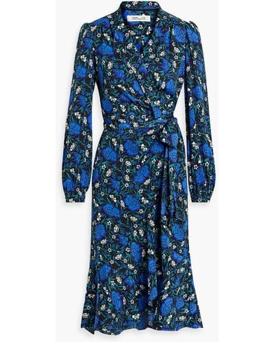 Diane von Furstenberg Carla Floral-print Crepe Midi Wrap Dress - Blue