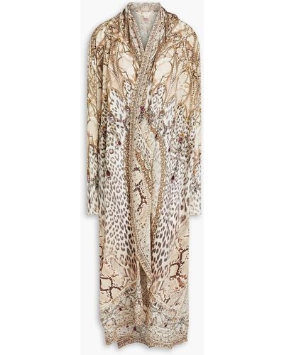 Camilla Embellished Printed Silk Crepe De Chine And Jersey Kimono - Natural