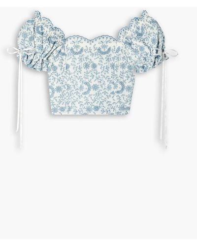 LoveShackFancy Melina Cropped Broderie Anglaise Top - Blue