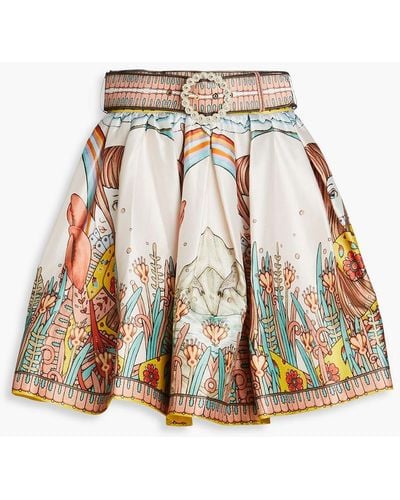 Zimmermann Belted Printed Silk Mini Skirt - White