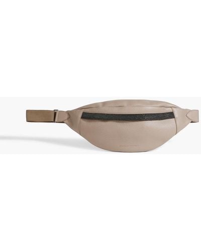 Brunello Cucinelli Bead-embellished Pebbled-leather Belt Bag - Natural