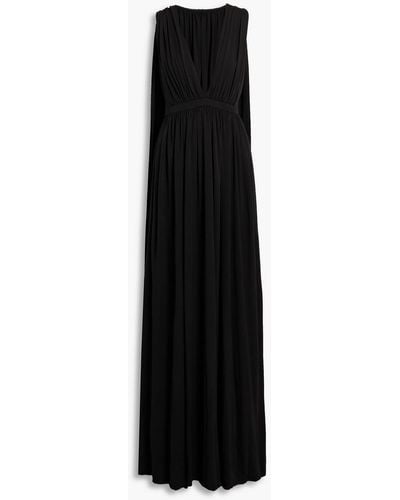 Halston Ashley Cape-effect Gathered Jersey Gown - Black