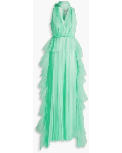 Huishan Zhang Pleated Tulle Gown - Green