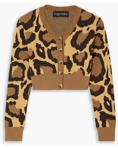 Sergio Hudson Cropped Leopard Jacquard-knit Cardigan - Multicolor