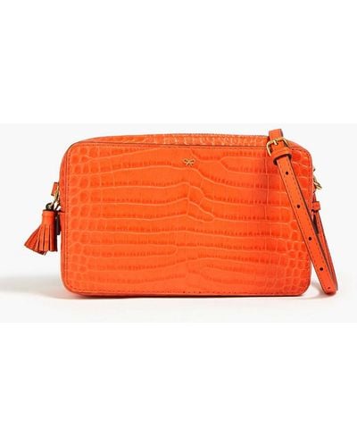 Anya Hindmarch Pebbled And Croc-effect Leather Shoulder Bag - Orange