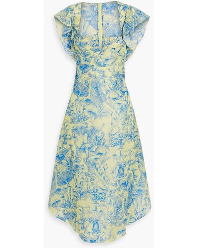 Stella McCartney Ruffled Printed Washed-silk Midi Dress - Blue