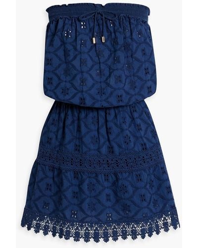 Melissa Odabash Strapless Broderie Anglaise Cotton Mini Dress - Blue