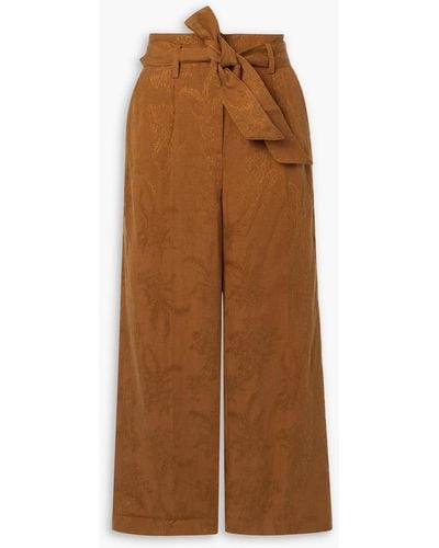 Veronica Beard Vitha Cropped Modal And Linen-blend Jacquard Wide-leg Trousers - Brown