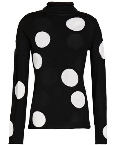 Carolina Herrera Polka-dot Silk, Wool And Cotton-blend Turtleneck Sweater - Black
