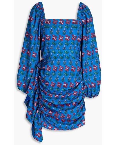 RHODE Mina drapiertes minikleid aus crêpe de chine mit floralem print - Blau
