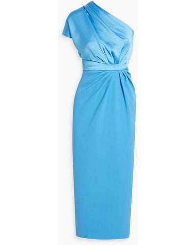 Rhea Costa One-shoulder Draped Satin-crepe Midi Dress - Blue