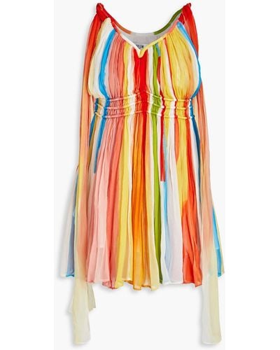 LEO LIN Striped Silk-crepon Mini Dress - Orange
