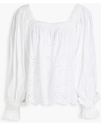 byTiMo Gathered Broderie Anglaise Cotton Blouse - White
