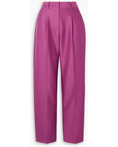 LVIR Pleated Wool And Silk-blend Twill Straight-leg Pants - Pink
