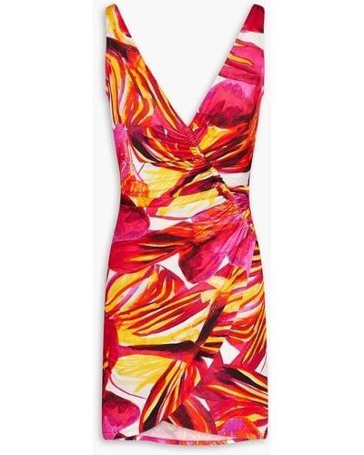 Louisa Ballou Wrap-effect Printed Jersey Mini Dress - Red