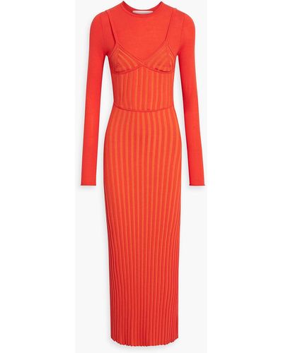 Dion Lee Laye Ribbed Wool-blend Maxi Dress - Red