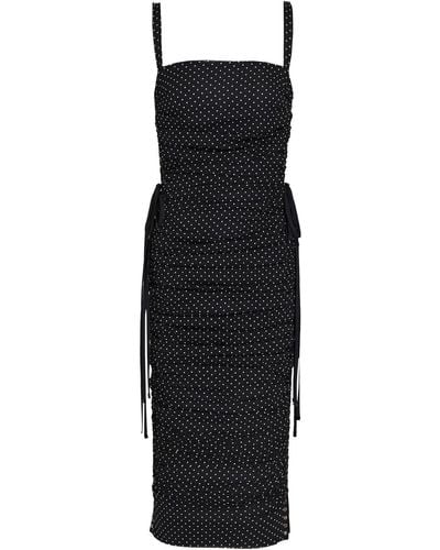 Dolce & Gabbana Lace-up Polka-dot Silk-blend Georgette Midi Dress - Black