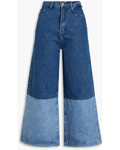 Triarchy Cropped Two-tone High-rise Wide-leg Jeans - Blue