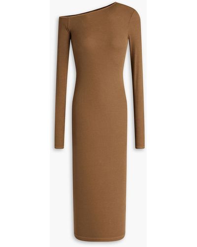 Enza Costa One-shoulder Ribbed Jersey Midi Dress - Brown