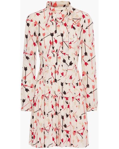 RED Valentino Pussy-bow Pleated Printed Crepe De Chine Mini Dress - Pink