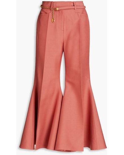 Zimmermann Cropped Wool-blend Flared Trousers - Pink