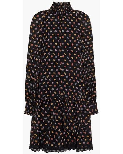 See By Chloé Lace-trimmed Floral-print Georgette Dress - Black