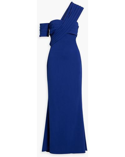 Badgley Mischka Robe aus crêpe mit asymmetrischer schulterpartie - Blau