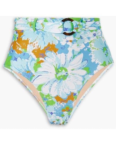 Faithfull The Brand Lavande Belted Floral-print Bikini Briefs - Blue