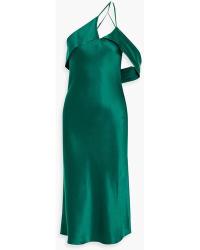Michelle Mason One-shoulder Silk-satin Midi Dress - Green