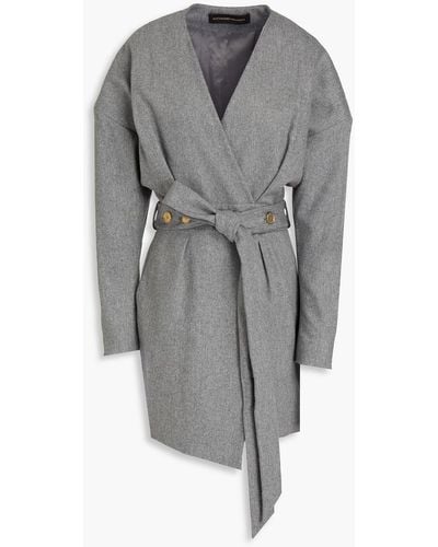 Alexandre Vauthier Belted Mélange Wool-blend Flannel Mini Wrap Dress - Grey