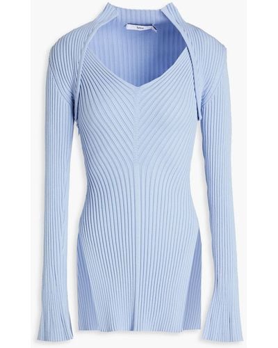 Safiyaa Nouvel Ribbed-knit Sweater And Tank Set - Blue