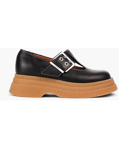 Ganni Buckled Leather Loafers - Black