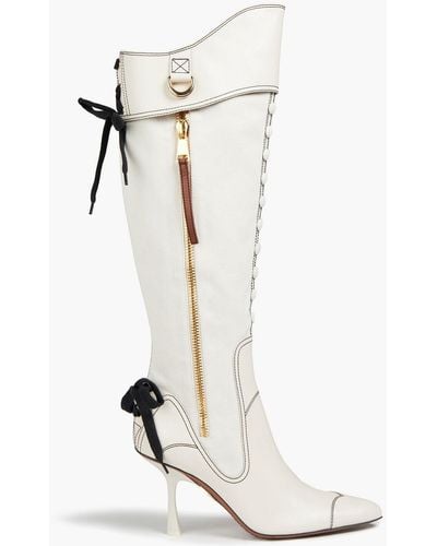 Zimmermann Button-embellished Topstitched Leather And Canvas Boots - White