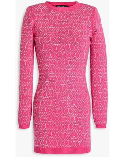 retroféte Palmer Crystal-embellished Cotton And Cashmere-blend Mini Dress - Pink