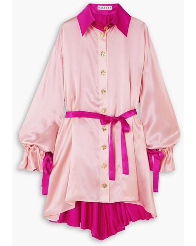 Halpern Belted Two-tone Silk-satin Mini Shirt Dress - Pink