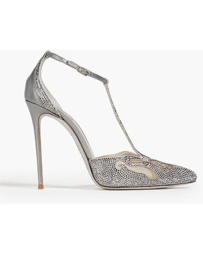 Rene Caovilla Crystal-embellished Metallic Leather And Tulle Pumps - White