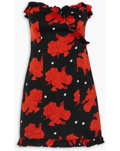 De La Vali Dolly Strapless Ruffled Floral-print Crepe De Chine Mini Dress - Red