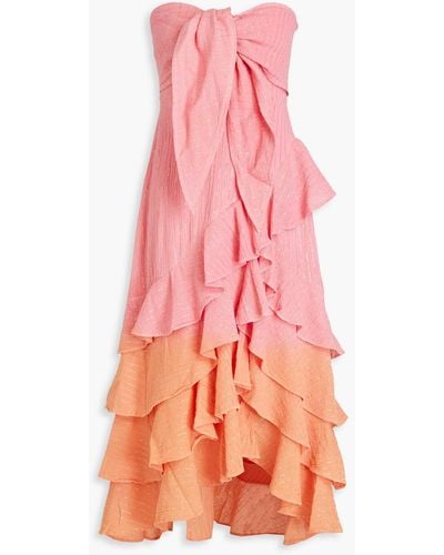 Sundress Ilani Strapless Ruffled Metallic Cotton-blend Gauze Midi Dress - Pink