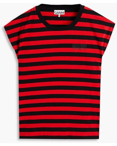 Ganni Striped Cotton-jersey T-shirt - Red