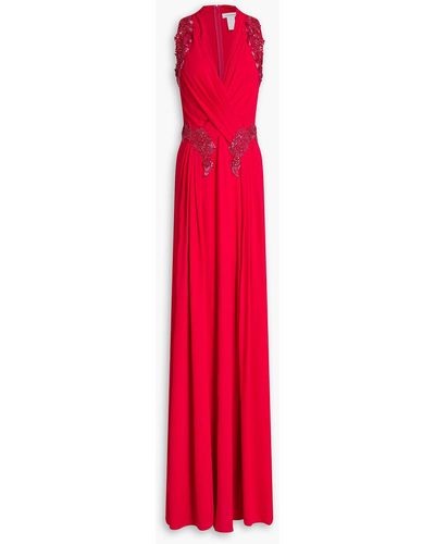 Zuhair Murad Wrap-effect Embellished Jersey Gown - Red