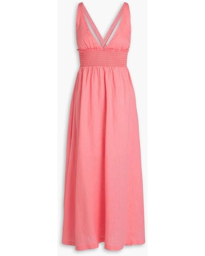 Heidi Klein Lake Garda Smocked Linen Maxi Dress - Pink