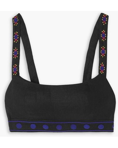 Saloni Lilah Choli Bead-embellished Linen Bra Top - Black